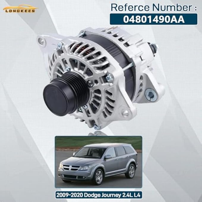LONGKEES 12V 160AMP Alternator FIT Dodge Journey 2.4L L4 2009-2020, Replaces 11440 A2TX0281 04801490AA 4801490AD 6-Groove Pulley - Image 2