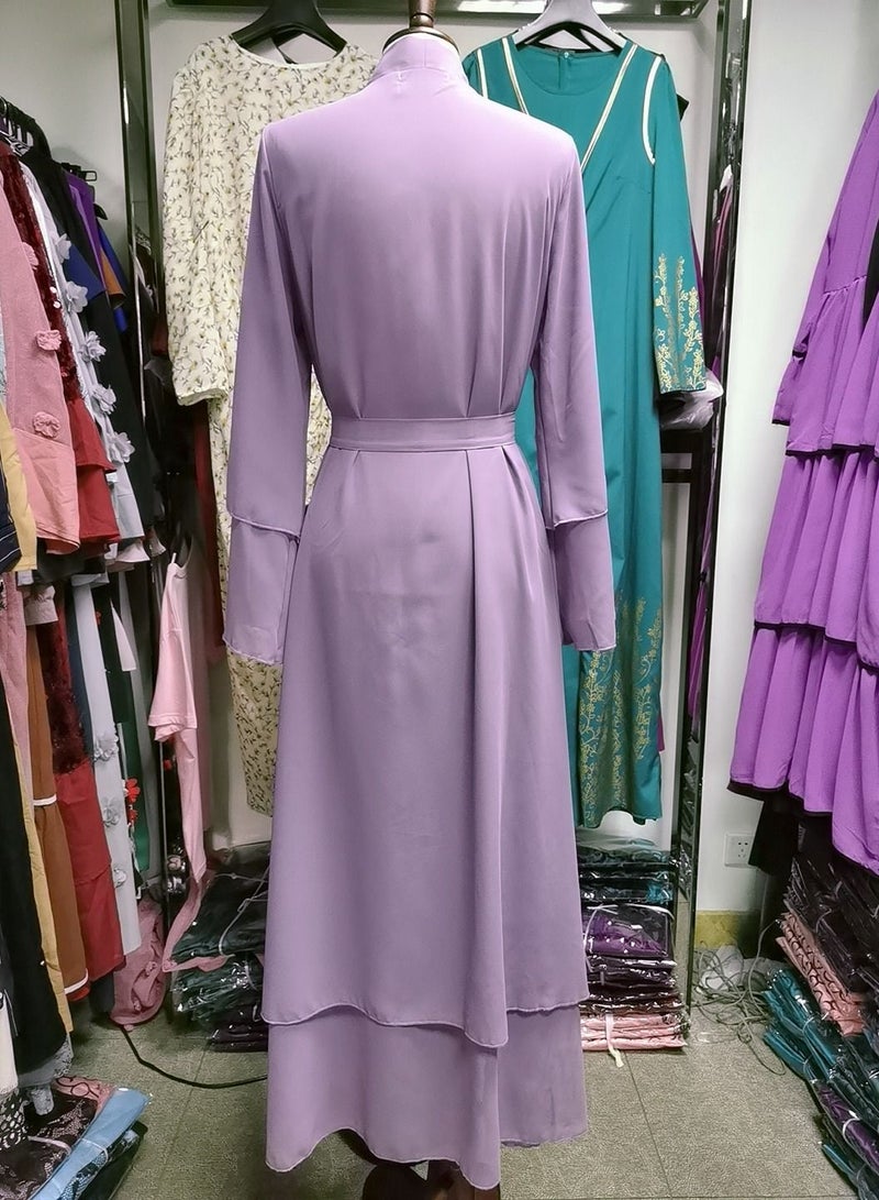Loquat Traditional Solid Color Cardigan Abaya Purple  - Image 2