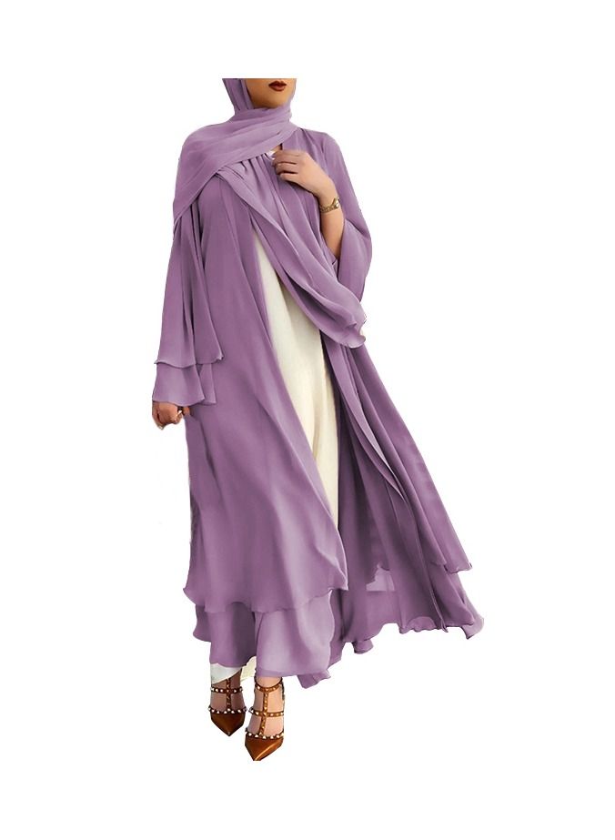Loquat Traditional Solid Color Cardigan Abaya Purple  - Image 1