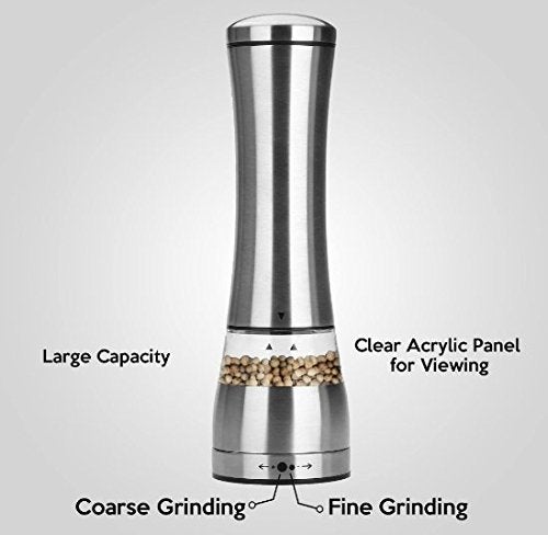 Iktu Stainless Steel Black Pepper Mill Salt Mill Strong Ceramic Grinder Mechanism, 8.5" L - Image 5