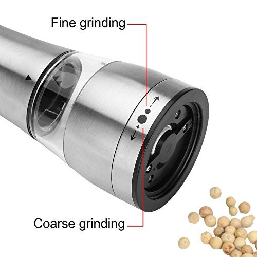 Iktu Stainless Steel Black Pepper Mill Salt Mill Strong Ceramic Grinder Mechanism, 8.5" L - Image 2