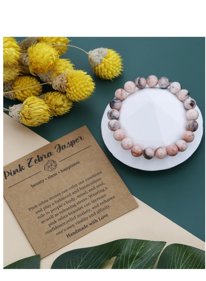 Y&D 9PCS Crystal Bracelets - 8mm Gemstone Beaded Round Gemstones Stretch Bracelet Conquer Fear Yoga Jewelry Gifts Precious Unisex - Image 5