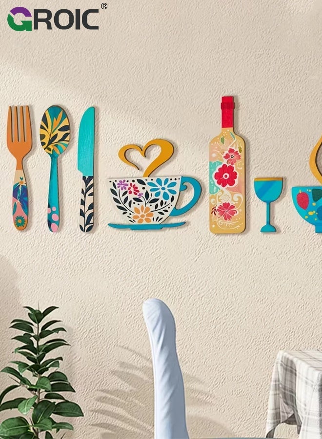GROIC Wall Art Decor, Modern Minimalism Kitchen Home Wall Decor, Dinner Table Food Wall Decor,Wooden Kitchen Decoration, Natural wood Handcrafted Warm Charm for Your Home, 8 Pcs Colorful Wooden Wall Art - Image 2