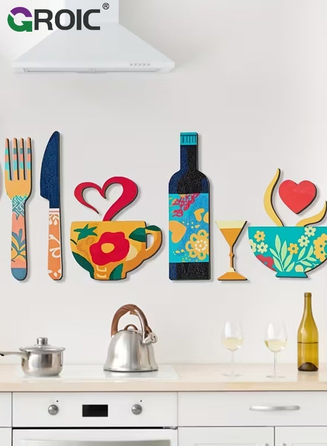 GROIC Wall Art Decor, Modern Minimalism Kitchen Home Wall Decor, Dinner Table Food Wall Decor,Wooden Kitchen Decoration, Natural wood Handcrafted Warm Charm for Your Home, 8 Pcs Colorful Wooden Wall Art - Image 3