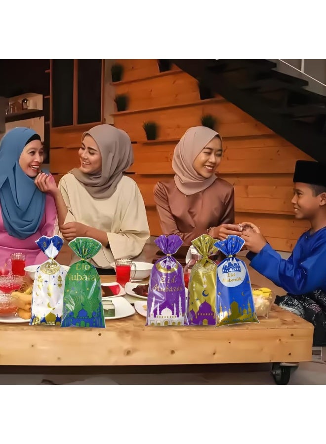 100 كيس من أكياس السلوفان لضيافة العيد، أكياس حلوى وهدايا مزينة بطابع القلعة الإسلامية والهلال والنجمة لمستلزمات الحفلات - Image 5