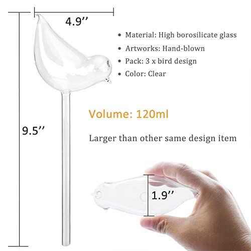 Adabocute Glass Plant Watering Globes, Self Watering Globes Bird Shape, Self Watering Planter Insert, Plant Watering Devices, Automatic Plant Waterer Indoor, Watering Bulbs, 3 Pack - Image 2