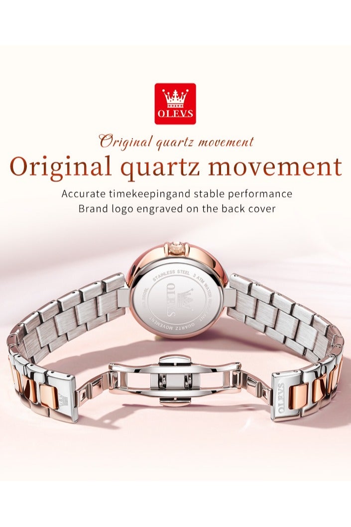 أوليفز ساعة كوارتز نسائية بتصميم فاخر أنيق، مرصعة بالكريستال، بسوار من الفولاذ المقاوم للصدأ، مقاومة للماء مع وظيفة التقويم - Image 4