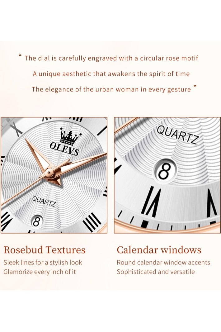 أوليفز ساعة كوارتز نسائية بتصميم فاخر أنيق، مرصعة بالكريستال، بسوار من الفولاذ المقاوم للصدأ، مقاومة للماء مع وظيفة التقويم - Image 3