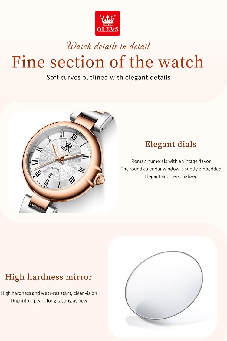 أوليفز ساعة كوارتز نسائية بتصميم فاخر أنيق، مرصعة بالكريستال، بسوار من الفولاذ المقاوم للصدأ، مقاومة للماء مع وظيفة التقويم - Image 5