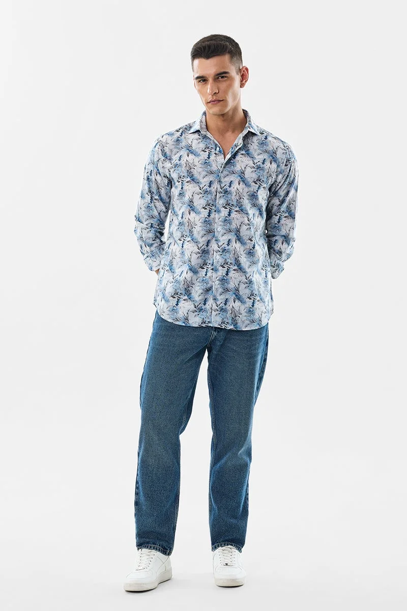 SNITCH Light Blue Floral Long Sleeve Slim Fit Shirt