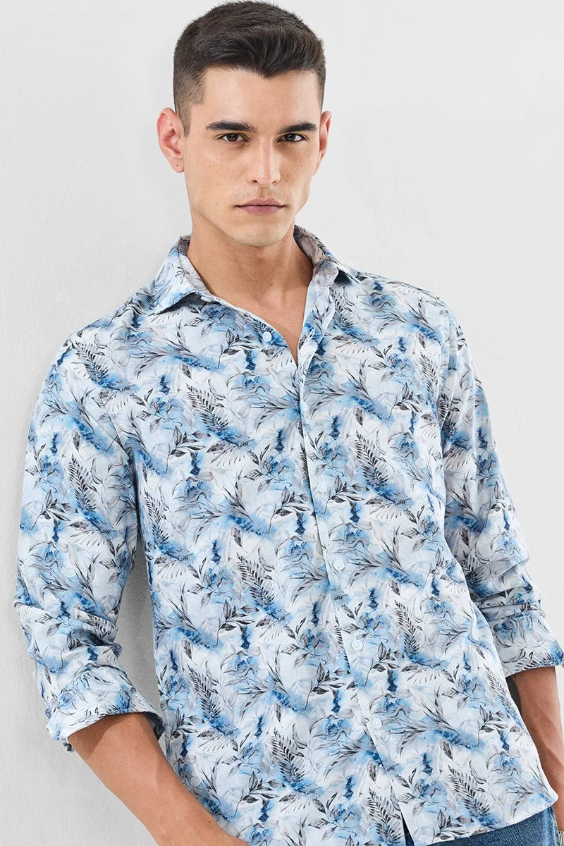 SNITCH Light Blue Floral Long Sleeve Slim Fit Shirt