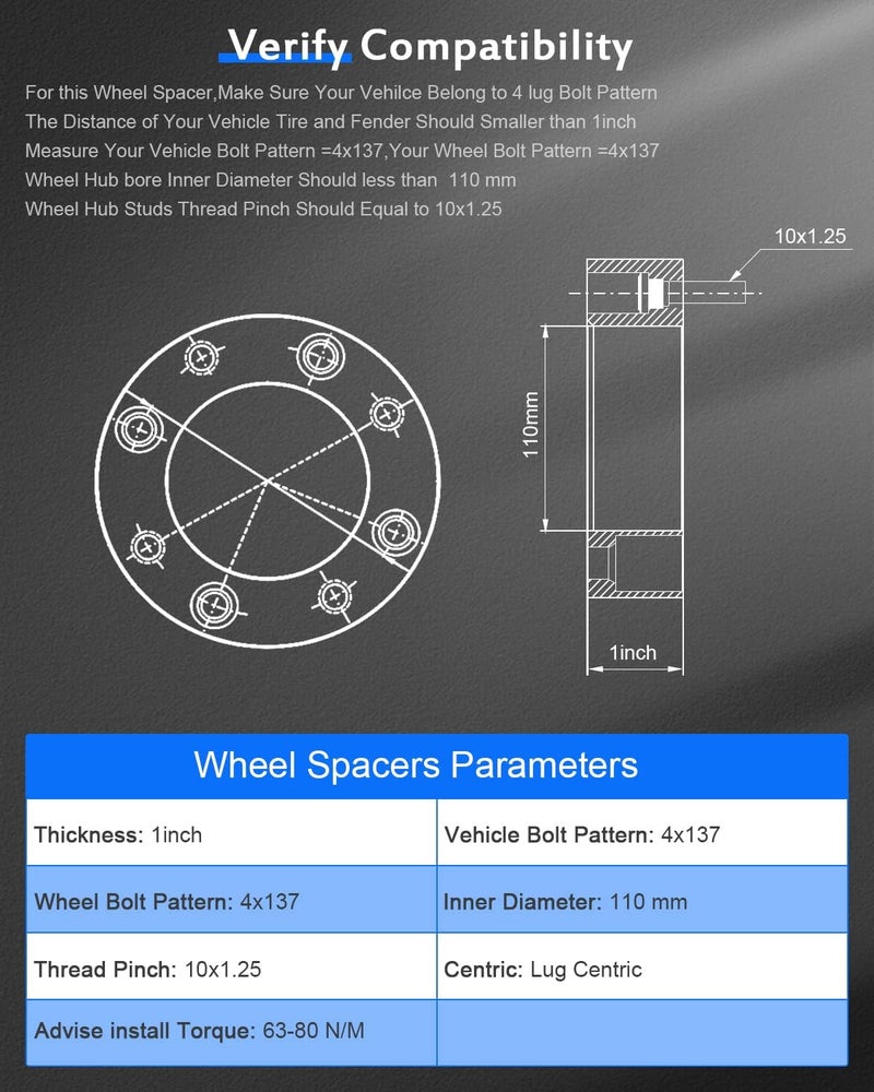ECCPP 4PCS 1 inch 4 Lug Wheel Spacers 4x137mm to 4x137mm fits for Bayou 300 400 for Mule 500 100 500 520 550 600 for Brute Force 650 - Image 5