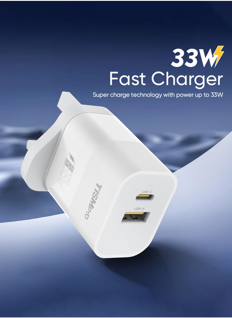 تيسمبرو - 2 عبوة ، شاحن محمول فائق السرعة PD 33W - محول USB-A و Type-C مدمج وعالي السرعة لأجهزة iPhone و Samsung و Android - تحديد ذكي وتصميم مقاوم للحريق ومتين - Image 1