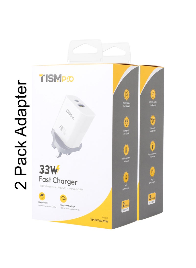 تيسمبرو - 2 عبوة ، شاحن محمول فائق السرعة PD 33W - محول USB-A و Type-C مدمج وعالي السرعة لأجهزة iPhone و Samsung و Android - تحديد ذكي وتصميم مقاوم للحريق ومتين - Image 1