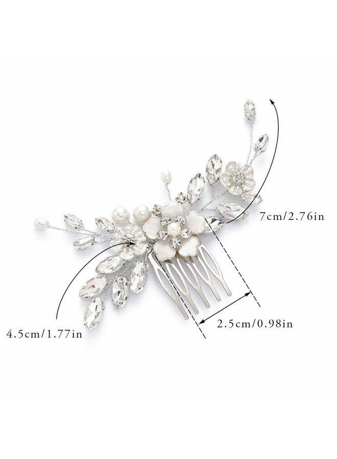 Gorais Bride Wedding Hair Comb Silver Flower Bridal Hair Piece Crystal Side Combs Hair Accessories for Women and Girls (A-Silver) - Image 2