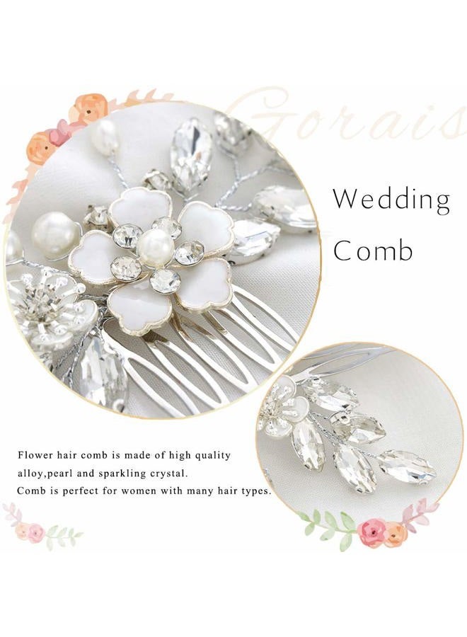 Gorais Bride Wedding Hair Comb Silver Flower Bridal Hair Piece Crystal Side Combs Hair Accessories for Women and Girls (A-Silver) - Image 3