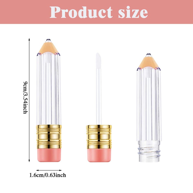 Blulu 20 Pieces Pencil Empty Lip Gloss Tubes Containers Clear Mini Refillable Lip Balm Tubes Cute Pencil Shaped Oil Bottles for Graduation Gifts Women Girls DIY Keychain, 5 ml - Image 2