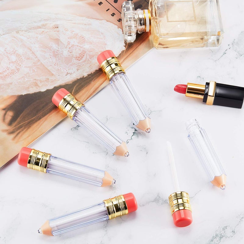 Blulu 20 Pieces Pencil Empty Lip Gloss Tubes Containers Clear Mini Refillable Lip Balm Tubes Cute Pencil Shaped Oil Bottles for Graduation Gifts Women Girls DIY Keychain, 5 ml - Image 5