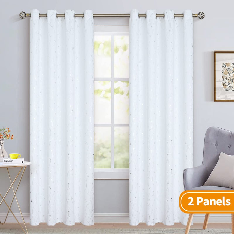 BGment الستائر البيضاء البالغة 95 بوصة طول 2 لوحات grommet الغرفة المعزولة الحرارية معزول الستائر النافذة مع خط الموجة والنقاط المطبوعة لغرفة النوم 52 × 95 بوصة أبيض نقي نقي - Image 2