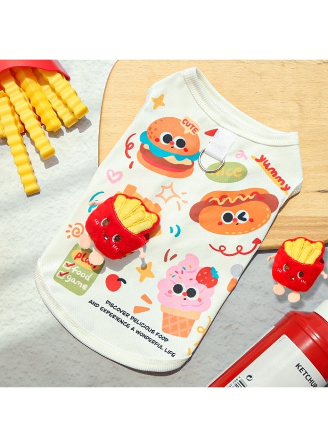 Ice-Silk Cooling Pet Clothes, Burger & Fries Cartoon Style, Stylish Outfit for Cats & Dogs, Size XL - Image 2