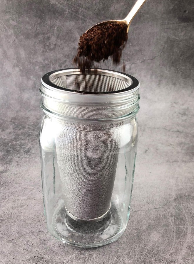 iAesthete 2 Pack - Ultra Fine Cold Brew Coffee Filter For 32 OZ or Larger Wide Mouth Mason Jar, Food Grade 304 Stainless Steel, With Silicone Protective Ring, Cold Brew Tea Filter, Fruit Infused Water Filter - Image 3
