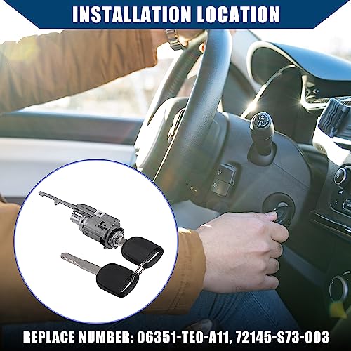 Hihaha No.06351TE0A11/72145S73003 / Outer/Ignition Switch Cylinder Lock Front Door Lock Cylinder with Keys for Honda Civic 2003-2005 for Honda CR-V 05-06 / Metal / 1 Set/Silver Tone - Image 2