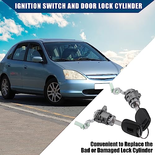 Hihaha No.06351TE0A11/72145S73003 / Outer/Ignition Switch Cylinder Lock Front Door Lock Cylinder with Keys for Honda Civic 2003-2005 for Honda CR-V 05-06 / Metal / 1 Set/Silver Tone - Image 3