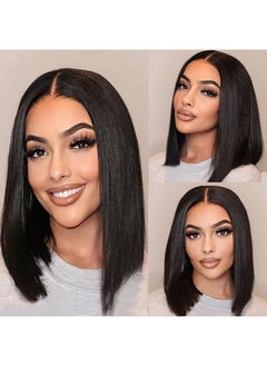 Vlliyava Vlliyava Bob Wig Human Hair for Women, 13x4 Pre-Plucked HD Transparent Lace Front Wigs,180% Density Short Straight Black Bob Wigs (14inch)  - Image 1