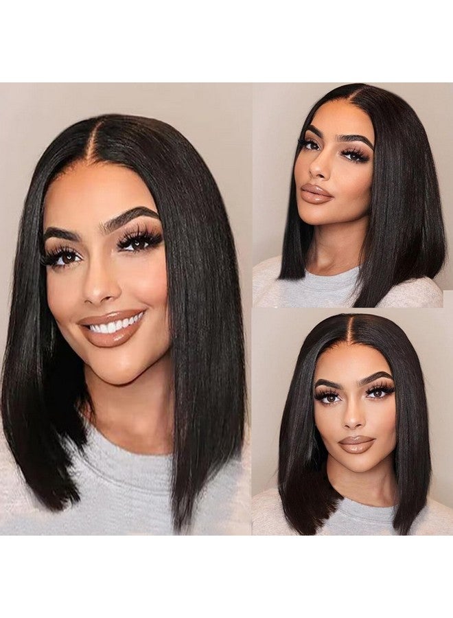Vlliyava Bob Wig Human Hair for Women, 13x4 Pre-Plucked HD Transparent Lace Front Wigs,180% Density Short Straight Black Bob Wigs (14inch) - Image 1