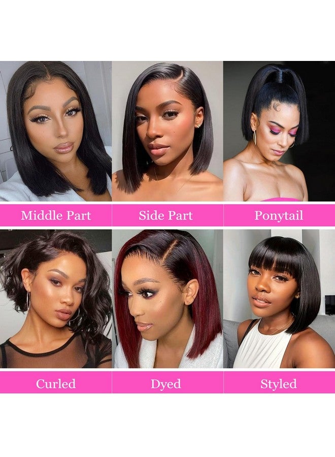 Vlliyava Bob Wig Human Hair for Women, 13x4 Pre-Plucked HD Transparent Lace Front Wigs,180% Density Short Straight Black Bob Wigs (14inch) - Image 2