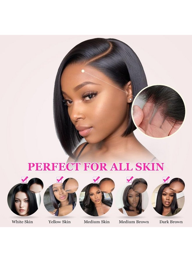 Vlliyava Bob Wig Human Hair for Women, 13x4 Pre-Plucked HD Transparent Lace Front Wigs,180% Density Short Straight Black Bob Wigs (14inch) - Image 3
