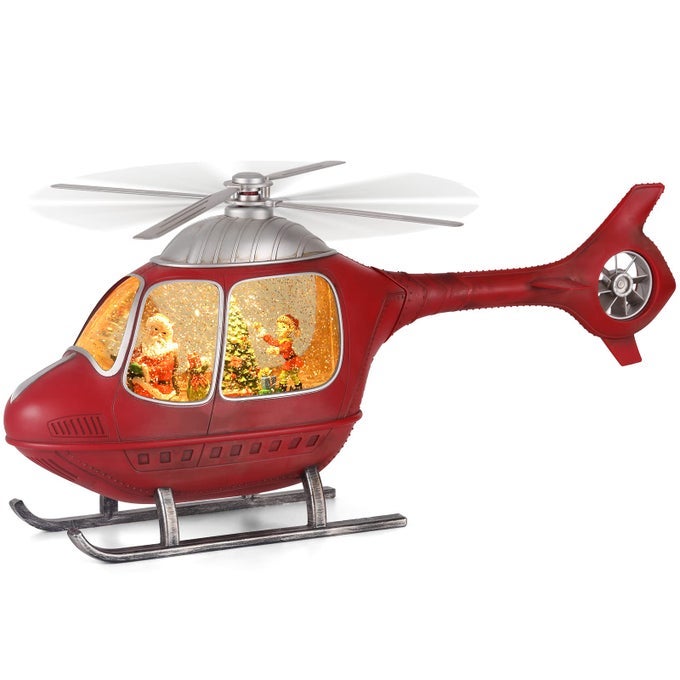HELICOPTER CHRISTMAS SNOW GLOBE USB OR BATTERY OPERATED SPARKLY GLITTER SNOW GLOBE LANTERN WITH MUSICS FOR CHRISTMAS DECORATIONS AND SNOW GLOBE COLLECTIONRED