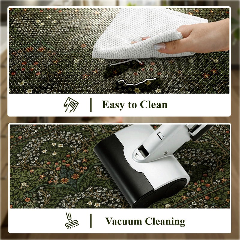 Collive Kitchen Mats for Floor, Cushioned Anti Fatigue Mat Dark Green Floral Rugs 2 Piece Non Skid Waterproof Sink Rug, Memory Foam Comfort Standing Mat for Office, Laundry, Desk - Image 4