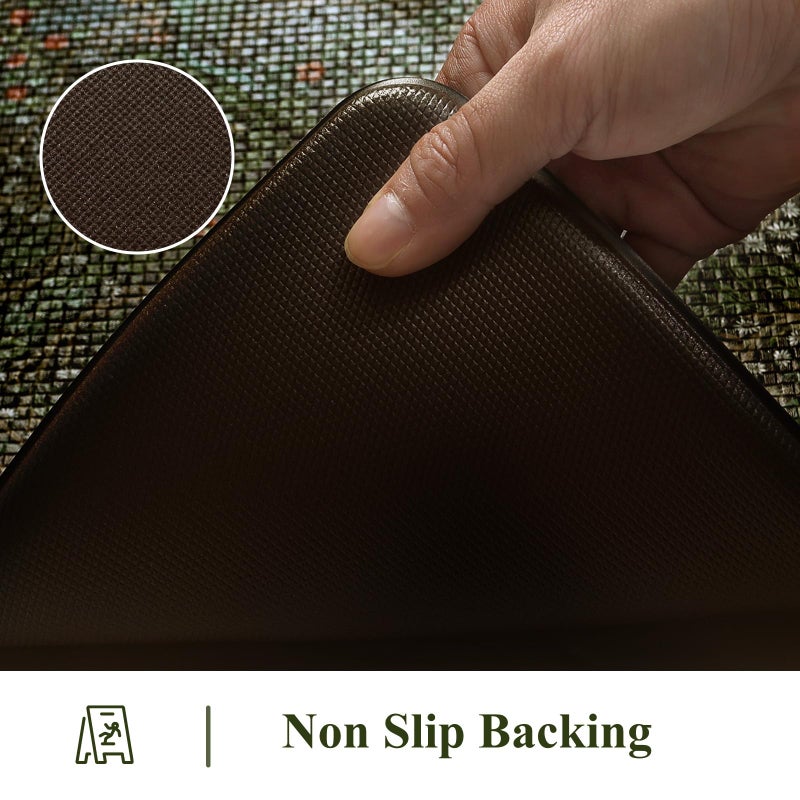 Collive Kitchen Mats for Floor, Cushioned Anti Fatigue Mat Dark Green Floral Rugs 2 Piece Non Skid Waterproof Sink Rug, Memory Foam Comfort Standing Mat for Office, Laundry, Desk - Image 3