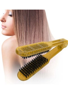 Hair Straightener Brush Hair Straightening Comb Double Sided Brush Clamp Straightener Anti-static Dual-Brush Comb Professional V Shaped Clamp Styling Comb Hairdressing Tool for Home and Travel
