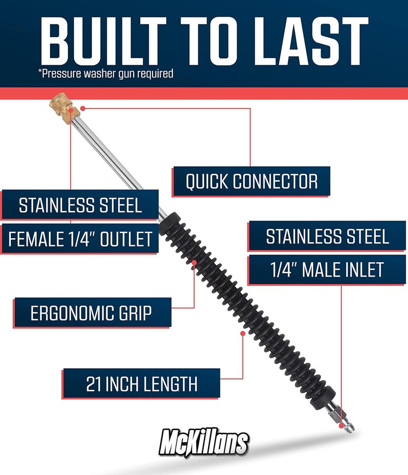 McKillans ® Car Pressure Washer Extension Wand - Power Washer Wand Extension for Car Wash - Short Pressure Washer Wand Replacement - Pressure Washer Accessories & Attachments - 1/4” Quick Connect Plug - Image 2