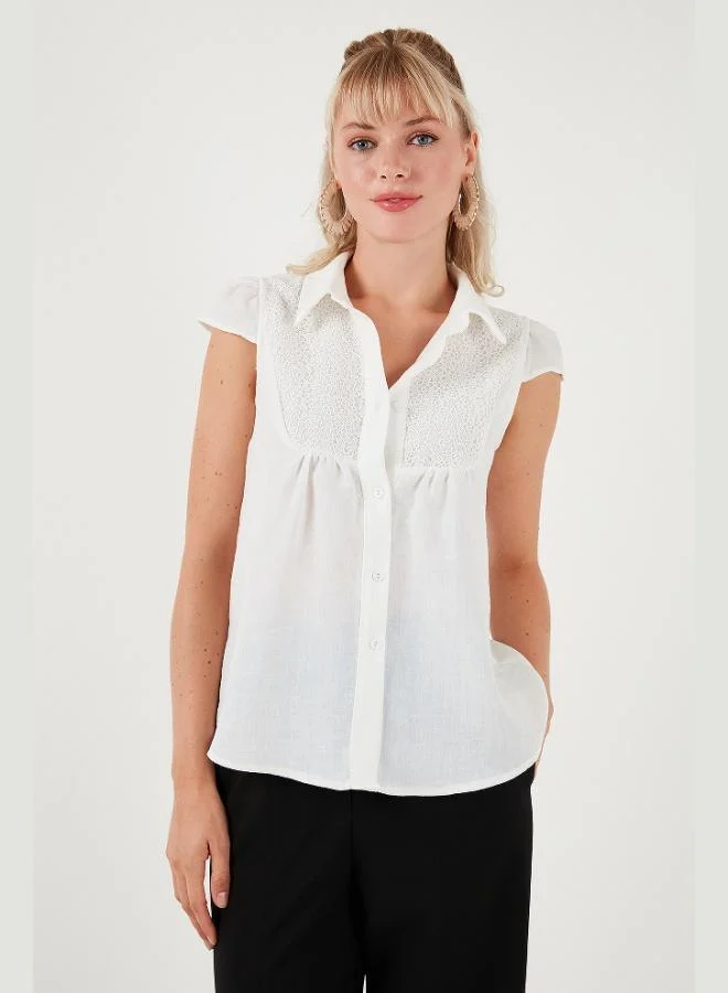 Lela Lela Lace Detail Short Sleeve Regular Fit Shirt Women's SHIRT 611GO0215