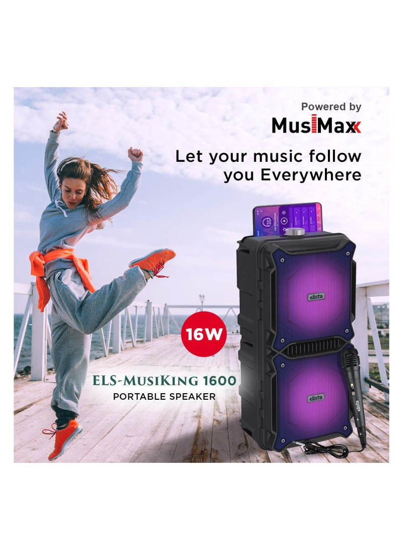 Elista ELS-MusiKing 1600 Portable 16 W Bluetooth Party Speaker with Wired Mic, TWS Feature, Built-in Mobile Holder & FM/Aux/USB/TF Card Connectivity, 5 Hr Playback (Blue) - Image 4