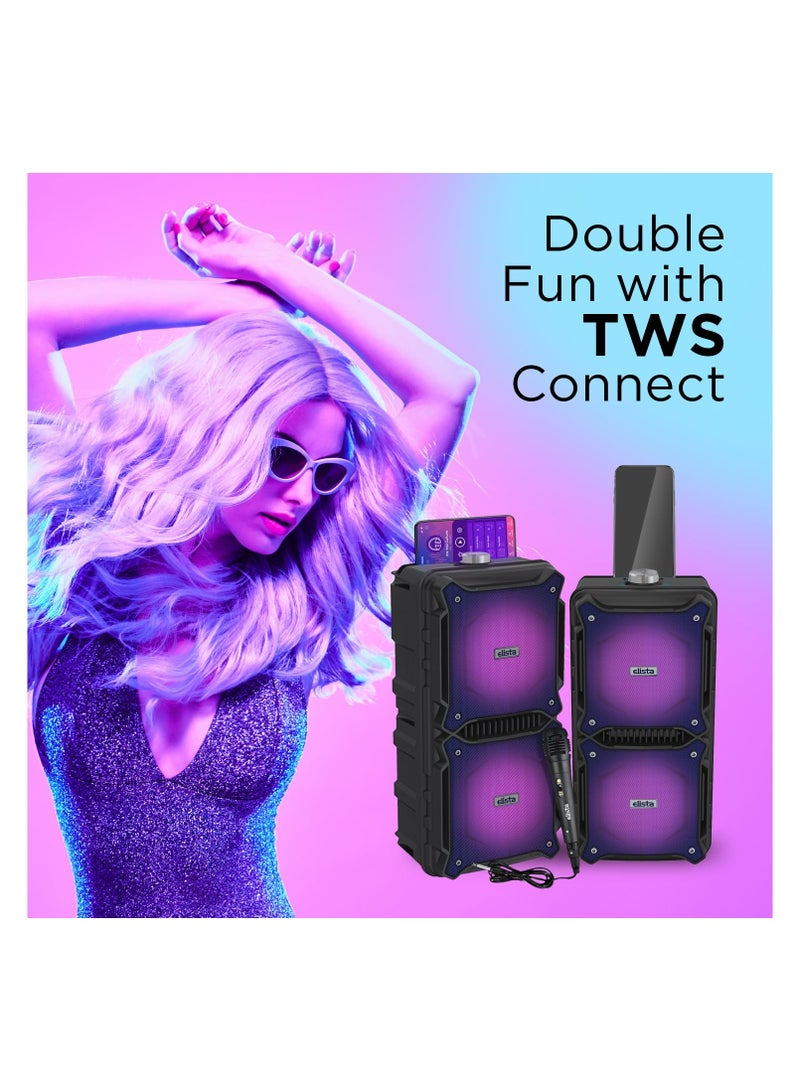 Elista ELS-MusiKing 1600 Portable 16 W Bluetooth Party Speaker with Wired Mic, TWS Feature, Built-in Mobile Holder & FM/Aux/USB/TF Card Connectivity, 5 Hr Playback (Blue) - Image 5