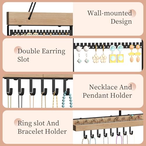 Feyejade Large Rotating Hanging Jewelry Organizer, 5-Tier Earring Holder Storage Holds up to 180 Pairs, Wall Mounted Jewelry Rack for Earrings, Necklaces, Bracelets and Rings, for Girls, Black - Image 5