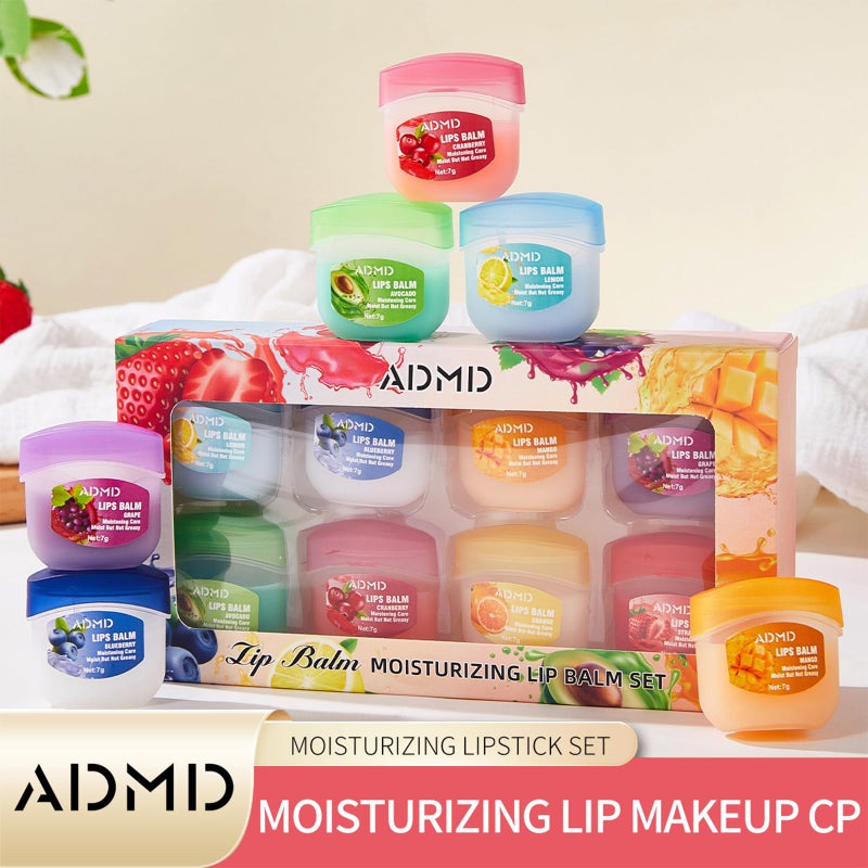 ADMD 8-Pack Fruit Flavor Lip Balm Set, Mini Lip Mask for Daily Moisture & Overnight Care Helps Soothe Dry Lips - Image 2