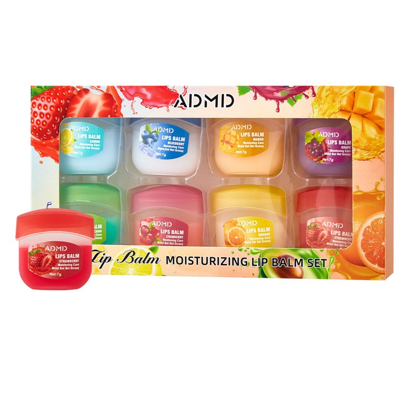 ADMD 8-Pack Fruit Flavor Lip Balm Set, Mini Lip Mask for Daily Moisture & Overnight Care Helps Soothe Dry Lips - Image 1