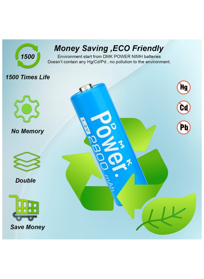 DMK Power  Rechargeable AA Battery Mixed color High Capacity 2800mAh 1.2V NiMH Low Self Discharge (10Pcs) - Image 5