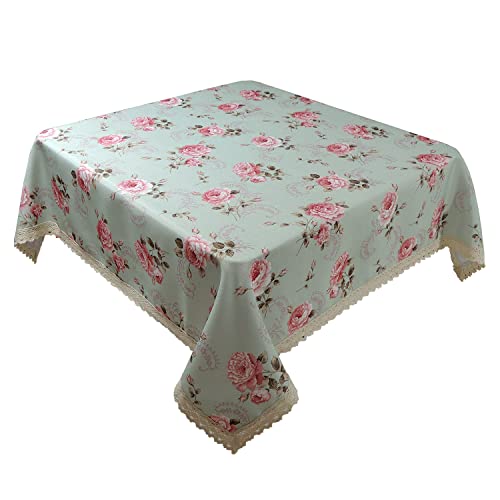 YEESSION Floral Print Square Tablecloth 38 x 38 Inch Stain Resistant and Waterproof Wine Table Cover for Kitchen Dining Indoor Outdoor Buffet Tabletop Decoration Light (Green) - Image 1