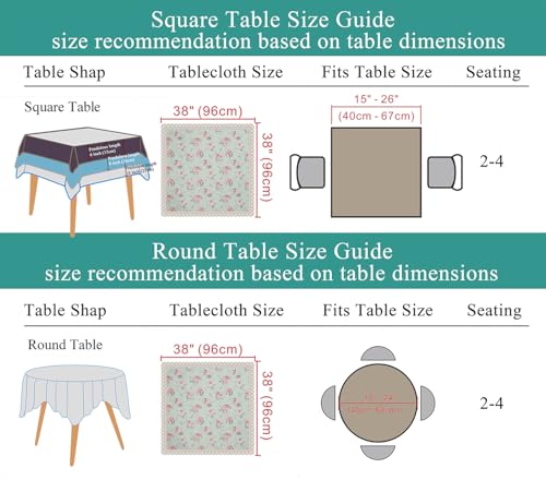 YEESSION Floral Print Square Tablecloth 38 x 38 Inch Stain Resistant and Waterproof Wine Table Cover for Kitchen Dining Indoor Outdoor Buffet Tabletop Decoration Light (Green) - Image 3