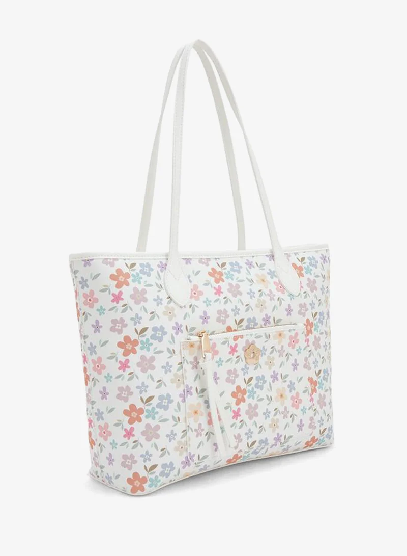 Missy Floral Print School Tote Bag With Double Handles And Zip Closure - 11.5x40x27.5 CM