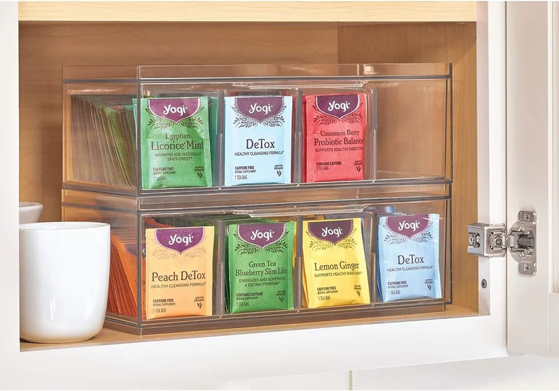 Quesera  BPA-Free Plastic Stackable Tea Organizer Drawer with Lid  | Best Price UAE