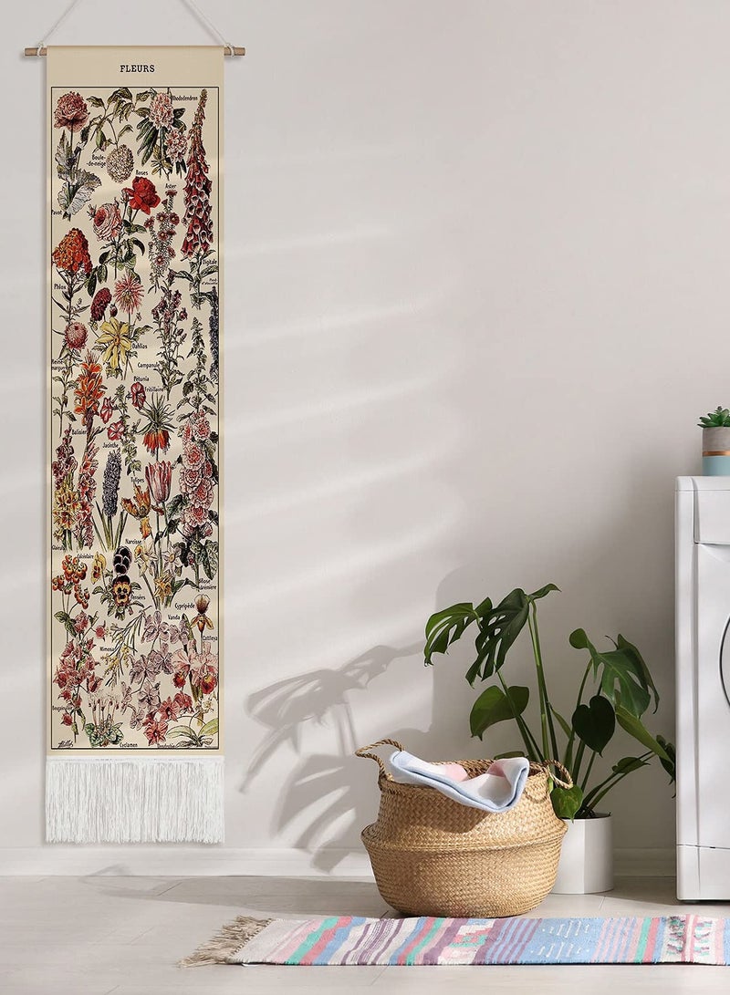 SYOSI Vintage Flower Tapestry 52 x 13in, Long Tapestry Vertical Wall Hanging Reference Illustrative Botanical Tassel Tapestry - Image 1
