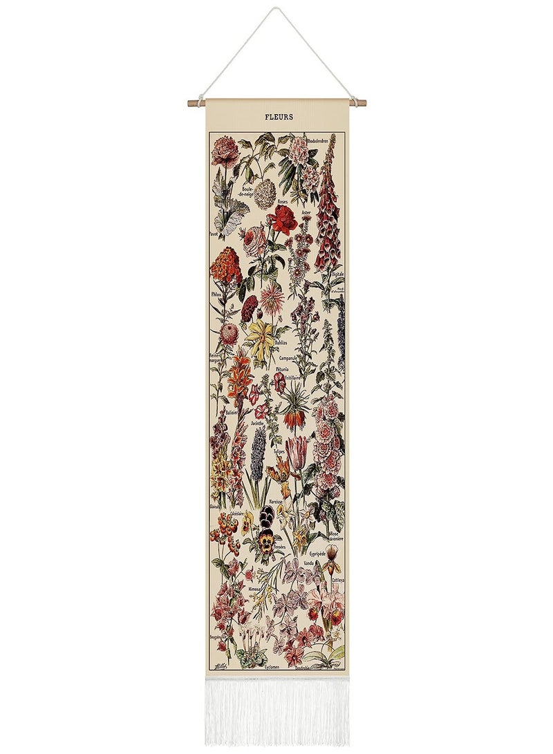 SYOSI Vintage Flower Tapestry 52 x 13in, Long Tapestry Vertical Wall Hanging Reference Illustrative Botanical Tassel Tapestry - Image 2