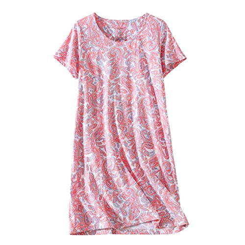 PNAEONG 3 Pack Women's Cotton Nightgown Sleepwear Short Sleeves Shirt Casual Print Sleepdress SY003-Paisley+Purple+Star-M - Image 2